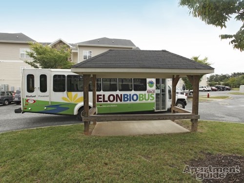 Campus bus stops in complex